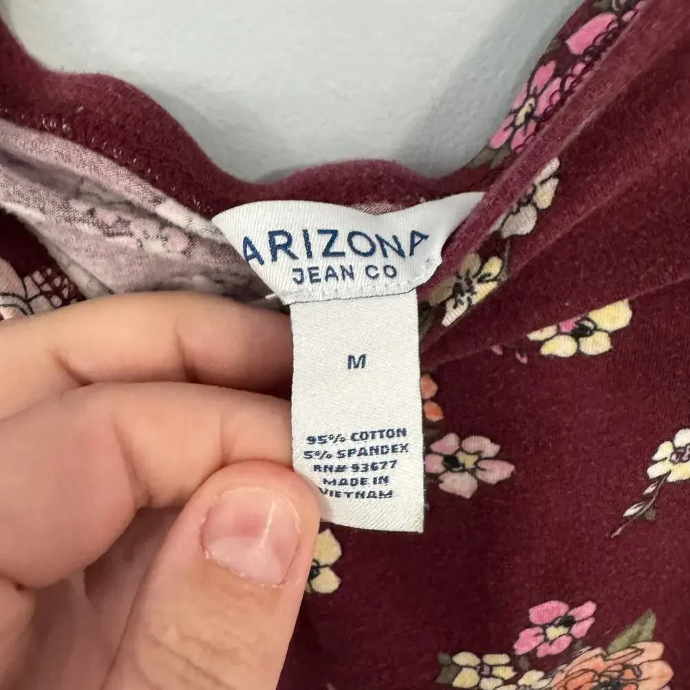Arizona Jean Co. Dark Red Floral Mini Dress Size Medium Very Short Sleeves - Picture 2 of 4